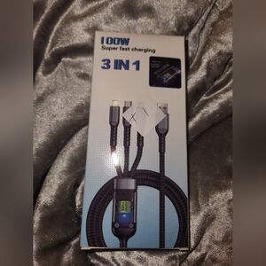 NEW in Box 100 W 3 In 1 Fast Charging, Micro, Type C, Light-ening Cables, LEDs